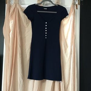 Reformation Navy Ribbed Mini Dress